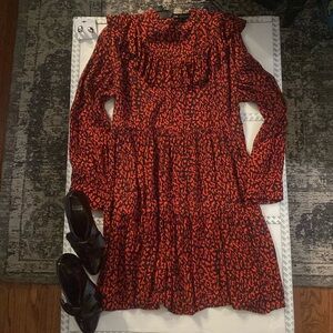 ZARA WOMAN
PREMIUM DENIM COLLECTION ANIMAL PRT RUFFLED RED & BLK MINI DRESS, M